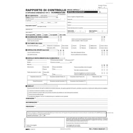 Edipro Rapporto di controllo di efficienza energetica T3 (SCAMBIATORI), snap out, 3 copie autoricalcante, 21x29,7cm - Prezzo singolo, ord. minimo 25pz - E9093T3