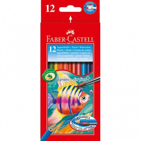 Faber-Castell Astuccio 12 matite colorate acquerellabili, lavabili, tratto 3,3mm, colori assortiti. Pennello in omaggio - 114413 - C92FB0022