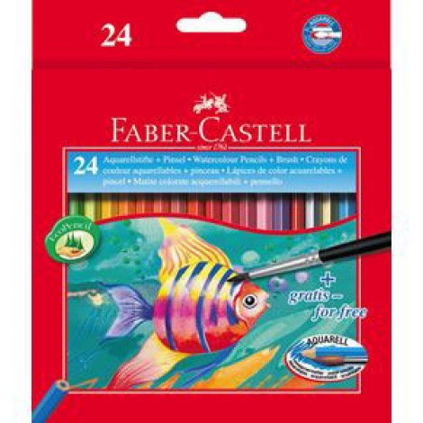 Faber-Castell Astuccio 24 matite colorate acquerellabili, lavabili, tratto 3,3mm, colori assortit. Pennello in omaggio - 114425 - C92FB0023