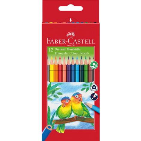 Faber-Castell Astuccio con 12 matite colorate eco a forma triangolare, temperino in omaggio, tratto 3mm, colori assortiti  - 120523 - C92FB0066