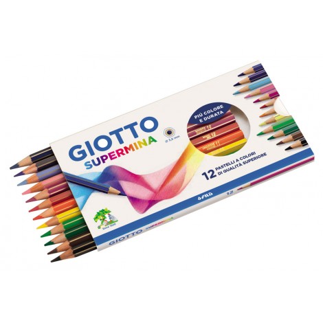 Giotto Astuccio con 12 pastelli supermina a forma esagonale premium, tratto 3,8mm, colori assortiti - F235700 - C92FI0021