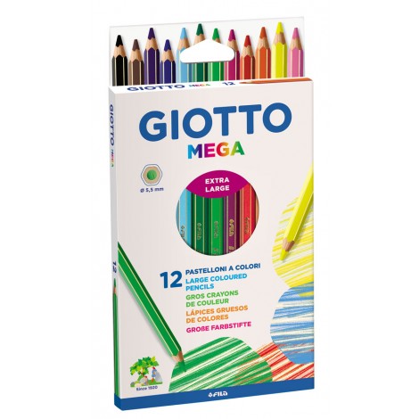 Giotto Mega - Astuccio con 12 pastelloni giganti, tratto 5,5mm - F225600 - C92FI0026