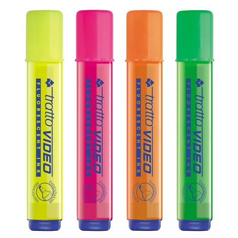 Evidenziatore TRATTO VIDEO, punta a scalpello, inchiostro a base d`acqua, elevata fluorescenza, asciuga rapidamente, per uso scolastico e professionale, colori assortiti - F830800 - C92FI0074