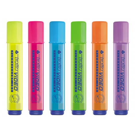 Evidenziatore TRATTO VIDEO, punta a scalpello, inchiostro a base d`acqua, elevata fluorescenza, asciuga rapidamente, per uso scolastico e professionale, colori assortiti - F831000 - C92FI0075