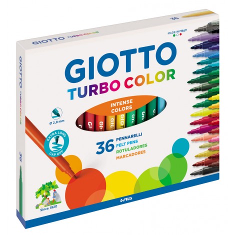 Giotto Astuccio con 36 pennarelli TURBO COLOR, inchiostro innocuo e lavabile, pennino in fibra, super-resistenti - F418000 - C92FI0101