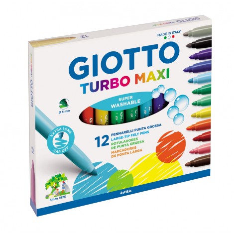 Astuccio con 12 pennarelli TURBO MAXI, inchiostro innocuo e lavabile, pennino in fibra, super-resistenti - F454000 - C92FI0103