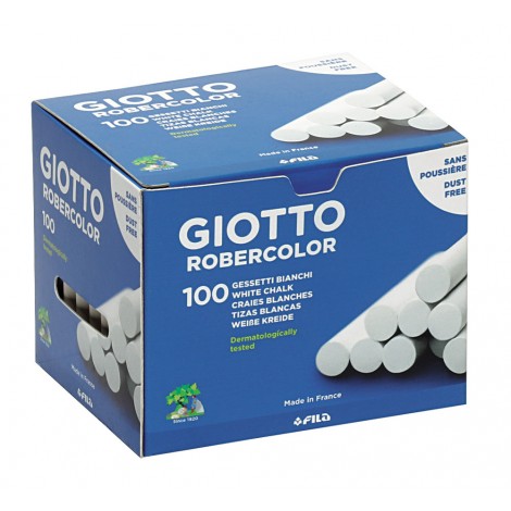 Giotto Box 100 gessi bianchi ROBERCOLOR per lavagne in ardesia, 10mm x 80mm, dermatologicamente testati, scivolano sulla lavagna senza graffiare - F538800 - C92FI0104