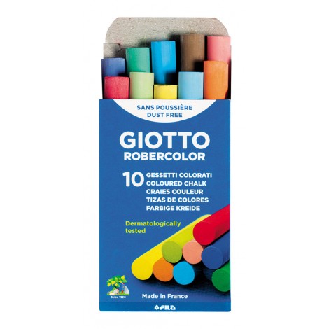 Giotto Box 10 gessi colorati ROBERCOLOR per lavagne in ardesia, 10mm x 80mm, dermatologicamente testati, scivolano sulla lavagna senza graffiare - F538900 - C92FI0105
