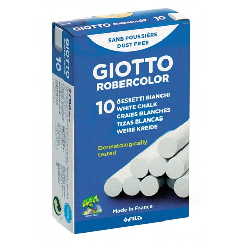 Giotto Box 10 gessi bianchi ROBERCOLOR per lavagne in ardesia, 10mm x 80mm, dermatologicamente testati, scivolano sulla lavagna senza graffiare - F538700 - C92FI0106