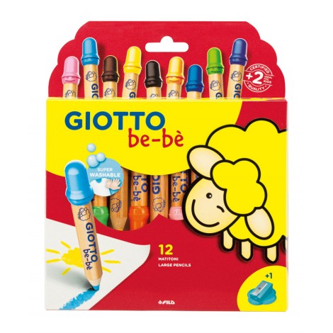 Giotto Astuccio pastelli BEBE' con 12 supermatitoni super lavabili, appuntamatitone in omaggio, colori assortiti - F477700 - C92FI0142