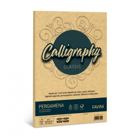 Favini Calligraphy - Carta pergamena colore oro, A4, 50 fogli, 90gr - 1pz - A69W204 - C92FV0014