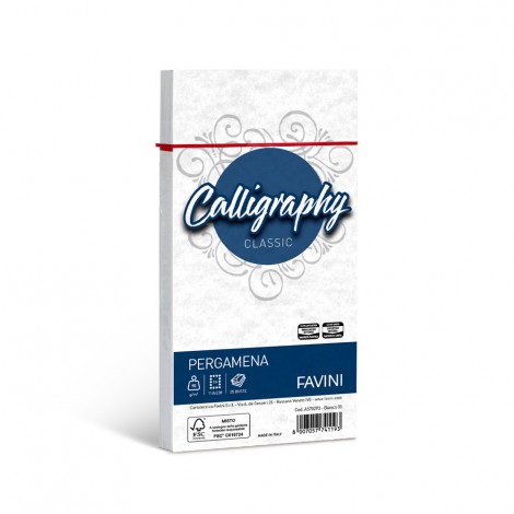 Favini Calligraphy – Carta pergamena colore bianco, formato 11x22cm, 25 buste, 90gr - 1pz - A570293 - C92FV0024