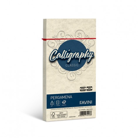 Favini Calligraphy – Carta pergamena colore naturale, formato 11x22cm, 25 buste, 90gr - 1pz - A57Q203 - C92FV0025