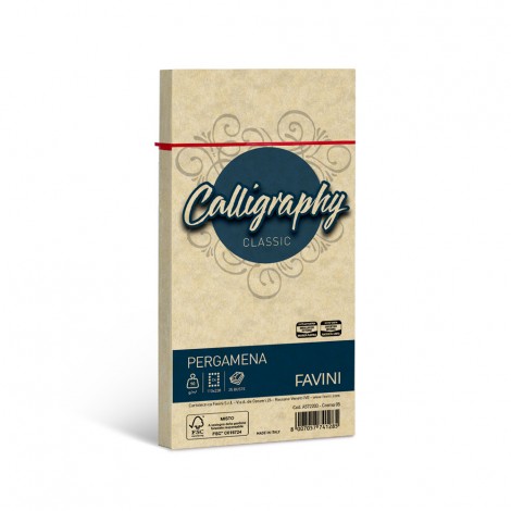 Favini Calligraphy – Carta pergamena colore crema, formato 11x22cm, 25 buste, 90gr - 1pz - A572203 - C92FV0026