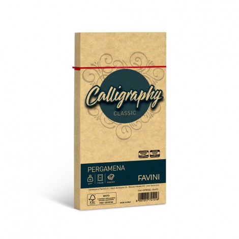 Favini Calligraphy - Buste pergamena C4 colore oro, formato 11x22cm, 25 buste, 90gr - 1pz - A57W203 - C92FV0028