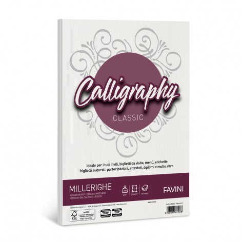 Favini Calligraphy - Carta millerighe A4 colore bianca, A4, 50 fogli, 200gr - 1pz - A690324 - C92FV0038