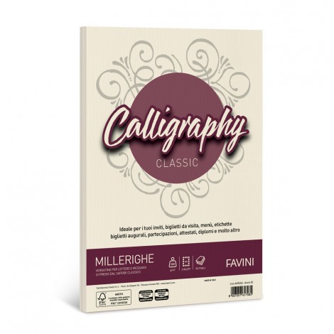 Favini Calligraphy - Carta millerighe A4 colore avorio, A4, 50 fogli, 200gr - 1pz - A69Q324 - C92FV0039