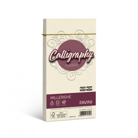 Favini Calligraphy - Buste millerighe C4 colore avorio, formato 11x22cm, 25 buste, 100gr - 1pz - A57Q424 - C92FV0041