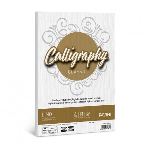 Favini Calligraphy - Carta lino A4 colore bianco, A4, 50 fogli, 120gr - 1pz - A690514 - C92FV0060