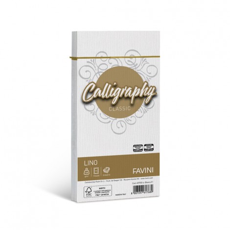 Favini Calligraphy - Buste lino C4 colore bianco, formato 11x22cm, 25 buste, 120gr - 1pz - A570514 - C92FV0064