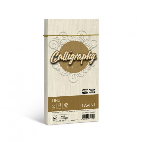 Favini Calligraphy - Buste lino C4 colore avorio, formato 11x22cm, 25 buste, 120gr - 1pz - A57Q514 - C92FV0065