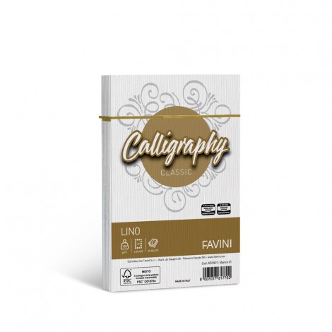 Favini Calligraphy - Buste lino J7 colore bianco, formato 12x18cm, 25 buste, 120gr - 1pz - A570617 - C92FV0066