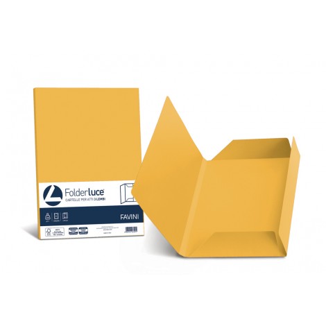 Favini Luce - Cartellina in cartoncino bristol a 3 lembi, rigatura all`esterno, 200gr, colore giallo oro - 25pz - A50H434 - C92FV0259