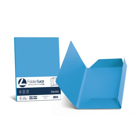 Favini Luce - Cartellina in cartoncino bristol a 3 lembi, rigatura all`esterno, 200gr, colore azzurro - 25pz - A50G434 - C92FV0263