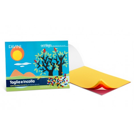 Favini CARTALLEGRA - Album da disegno con carta colorata, strappa, taglia, piega, incolla, crea. Da utilizzare per la creazione di personaggi, maschere, biglietti, inviti ed altri oggetti di fantasia, 220gr, 16 fogli - A16X474 - C92FV0382