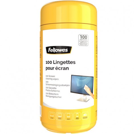 Fellowes 100 salviette preumidificate biodegrdabili, pulisce ogni superficie in vetro di scanner, pda, filtri schermo, monitor CRT o LCD e schermi laptop, 125ml - 1conf. - 9970311 - C92FW0157
