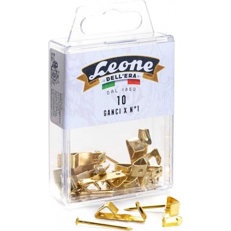 Leone Dellera Ganci X N°1 per appendere quadri con chiodi in acciaio temprato ottonato Lunghezza gancio: mm. 23 Dimensioni chiodo: mm. 1,40x24,5 -  APGX1 - C92RA0064