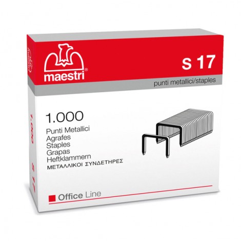 Maestri 23/17 S17 - Punti per cucitrici - Scatola 1000 punti in filo metallico, lunghezza gamba 17mm per cucire fino a 140 fogli - 1pz - 1005418 - C92RO2024