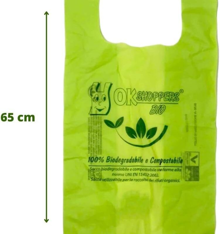Buste Shopper Verdi Bio biocompostabili  6 Kg MAXI 34x65 con Manico -   C92SH3465VB   🌿