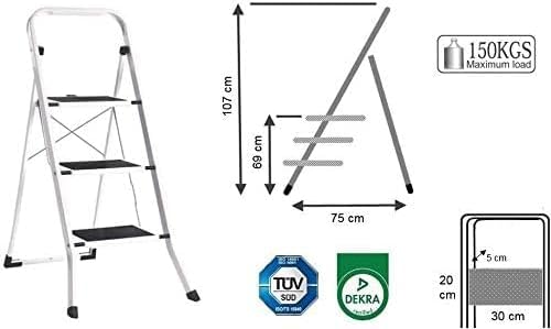 Scala acciaio laccato con 3 gradini antiscivolo portata 150 kg  (3 gradini) -  C92SC3GR