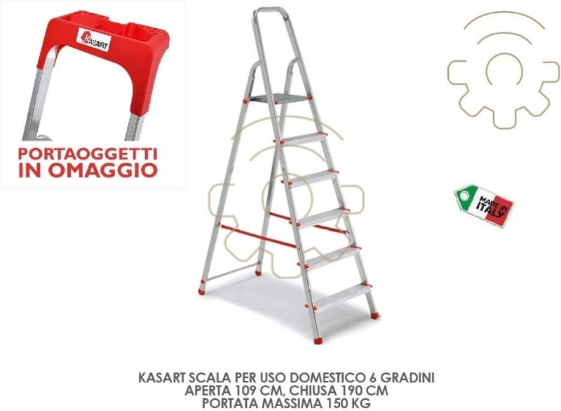 Scala in alluminio portata 150 kg made in Italy certificata EN 131 (6 gradini) -  C92SC6GR - immagine 3