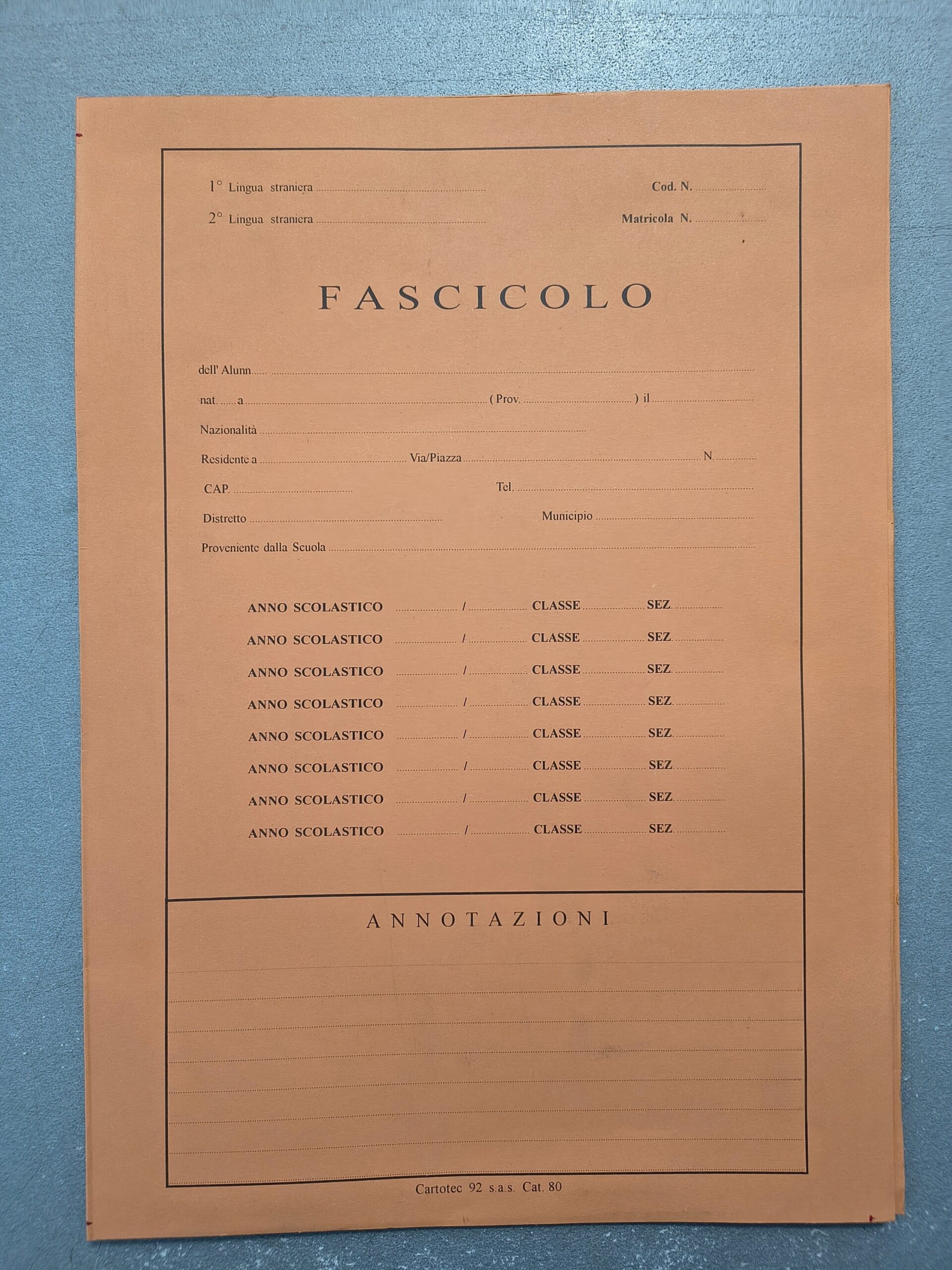 Fascicolo alunni scuola media con tasca, colore arancione, cat. 80 - C92CAT80