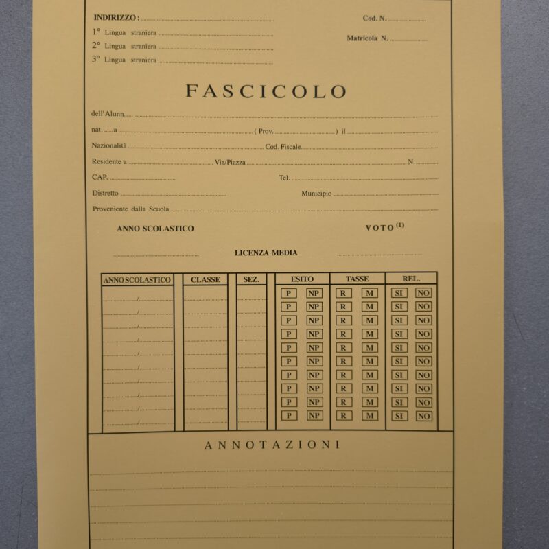 Fascicolo alunni scuola superiore con tasca, colore giallo, cat. 80/A - C92CAT80A