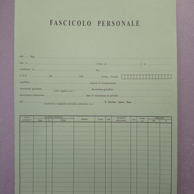 Fascicolo personale ata e docenti con tasca, colore verde, cat. 80/B - C92CAT80B