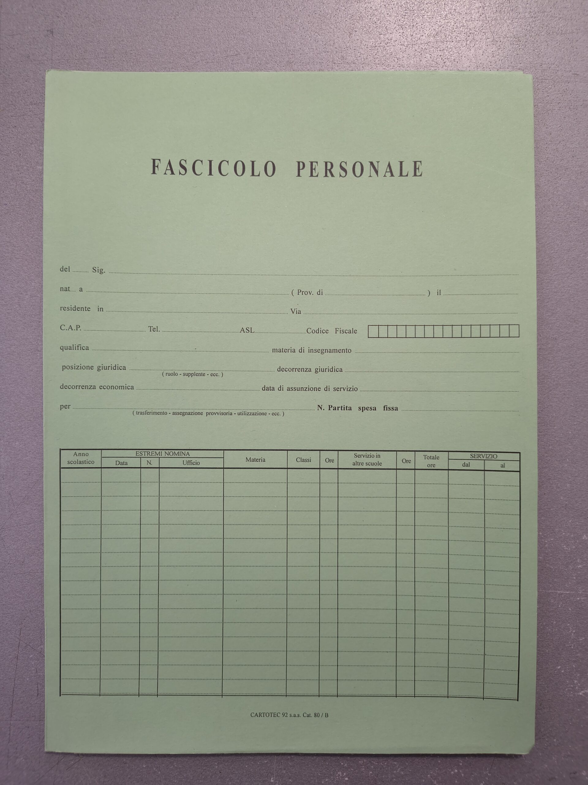 Fascicolo personale ata e docenti con tasca, colore verde, cat. 80/B - C92CAT80B