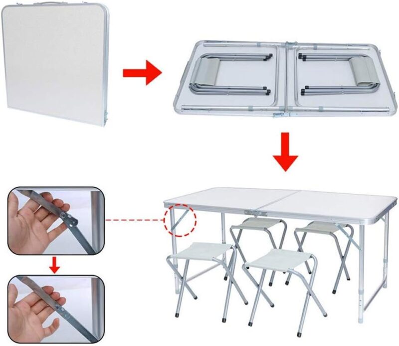 Set Tavolo Tavolino 120 x 70 cm Pieghevole con 4 Sgabelli da Pic Nic  -   C92TAGBP4