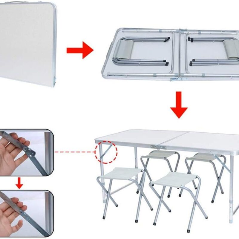 Set Tavolo Tavolino 120 x 70 cm Pieghevole con 4 Sgabelli da Pic Nic  -   C92TAGBP4
