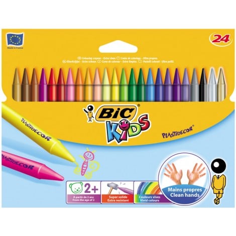 Bic Astuccio con 24 matite KIDS PLASTIDECOR in plastica, ultra resistente, ultra pulito, facilmente temperabili, tratto 8,2mm - 8297724 - C92BI0077
