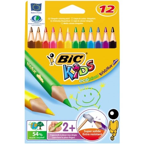 Bic Astuccio con 12 matite triangolari KIDS evolution, tratto 10,2mm, colori assortiti - 82973511 - C92BI2024