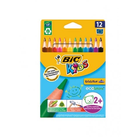 Bic Astuccio con 12 matite KIDS in resina senza legno, mina ultra resistente, non fa schegge se spezzata, difficile da rosicchiare, tratto 3,2mm - 9505222 - C92BI0074