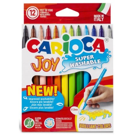 Carioca Pennarelli JOY con punta fine bloccata e cappuccio ventilato, inchiostro lavabile. dermatologicamente testato, senza glutine, tratto 2,6mm, 12pz - 40614 - C92CC0106