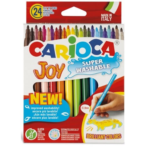 Carioca Pennarelli JOY con punta fine bloccata e cappuccio ventilato, inchiostro lavabile. dermatologicamente testato, senza glutine, tratto 2,6mm, 24pz - 40615 - C92CC0107