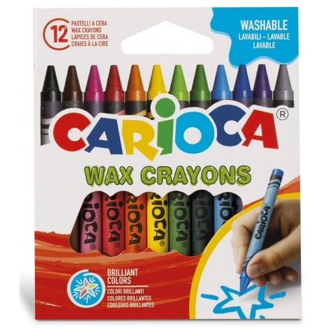 Carioca Pastelli a cera WAX CRAYON dai colori brillanti, facilmente lavabile e temperabile. Senza glutine, tratto 8mm, 12 colori - 42365 - C92CC0118