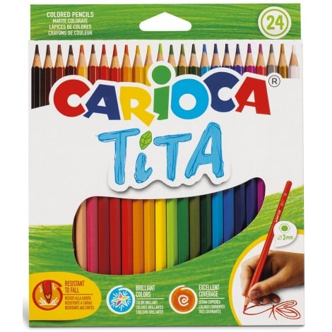 Carioca Astuccio TITA con 24 matite colorate in resina, colori brillanti e lavabili, mina 3mm resistente alla caduta, non si scheggia non si rompe - 42794 - C92CC0122