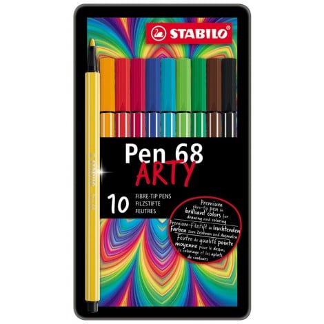 Stabilo Pennarelli PEN 68 con inchiostro a base d`acqua, resiste fino a 24 ore se lasciato aperto, tratto 1mm, scatola di metallo - 10pz - 6810-6 - C92SB0280