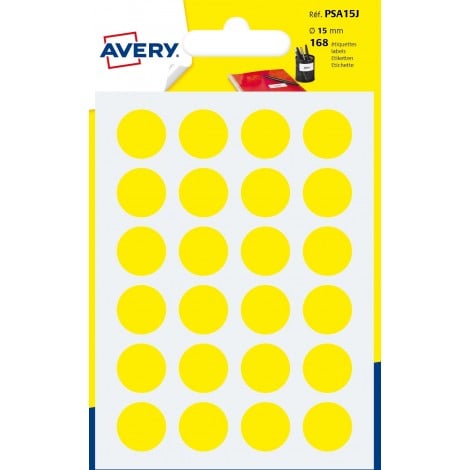 Avery 168 etichette adesive permanenti scrivibili a mano, Ø15mm, 24 etichette per foglio, 7 fogli, colore giallo - 1pz - PSA15J